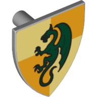 Lego Shield Triangular with Dragon on Medium Nougat and Tan Quarters Print / Light Bluish Gray