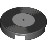 Lego Tile Round 2 x 2 with Vinyl Record, White Label print / Black