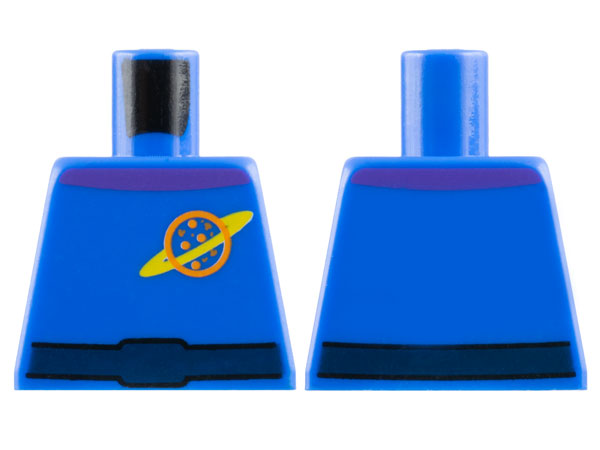 Lego Torso Space Uniform with Orange and Yellow Ringed Planet Logo, Dark Blue Belt, Dark Purple Collar Pattern