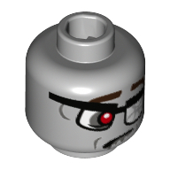 Lego Minifig Head Zombie Businessman, Red Eye, Glasses with Broken Glass, Sad / Light Bluish Gray