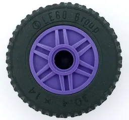 Wheel 18mm D. x 14mm with Pin Hole, Fake Bolts and Shallow Spokes with Black Tire 30.4 x 14 Solid (55981 / 58090) / Dark Purple