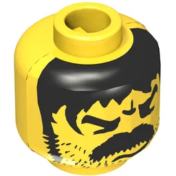 Minifig Head Western Bandit, Moustache Thick Angry and Long Hair and Stubble Print [Blocked Open Stud] / Yellow