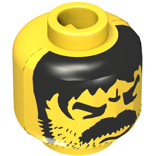 Lego Minifig Head Western Bandit, Moustache Thick Angry and Long Hair and Stubble Print [Blocked Open Stud] / Yellow