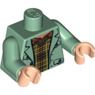 Lego Torso Jacket, Open over Brown Plaid Shirt Print (Arthur Weasley), Sand Green Arms, Light Nougat Hands / Sand Green