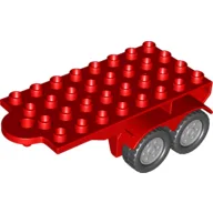 Duplo Trailer Flatbed 4 x 8 with Hook and 4 Light Bluish Gray Wheels / Red