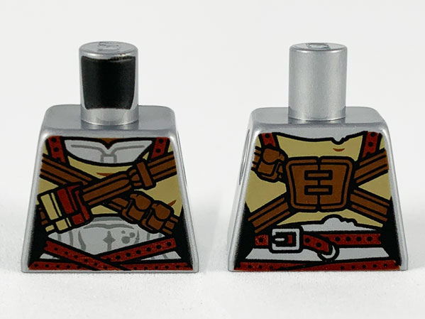 Lego Torso Female Muscles Outline, Reddish Brown Cross Straps, Dark Red Belt Pattern