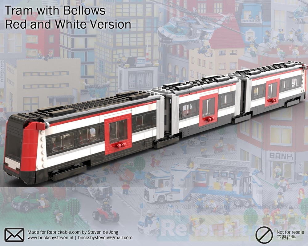 Lego Articulated Tram with Bellows (City, Red Livery Version)
