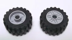 Wheel 18mm D. x 14mm with Pin Hole, Fake Bolts and Shallow Spokes with Black Tire 30.4 x 14 Offset Tread (55981 / 30391)