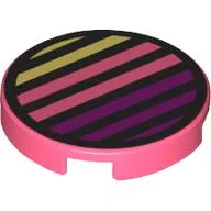 Tile Round 2 x 2 with Black Grill, Bright Light Yellow/Coral/Dark Purple Slits Print / Coral