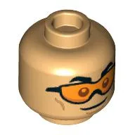 Minifig Head, Orange Visors, Confident/Determined Print / Warm Tan