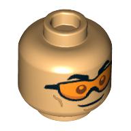 Lego Minifig Head, Orange Visors, Confident/Determined print / Warm Tan