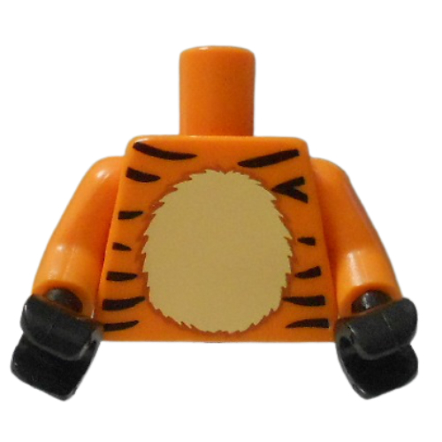 Lego Torso Tiger Stripes, Tan Stomach Print, Orange Arms, Black Hands / Orange