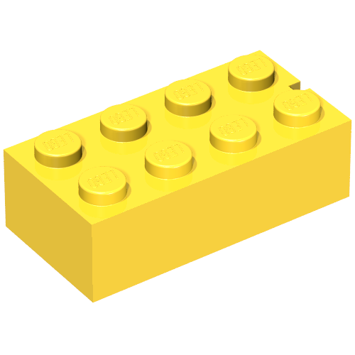 Lego Brick 2 x 4 without Bottom Tubes, Slotted (with 1 slot) / Yellow