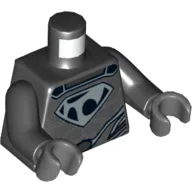 Torso, Shirt with Muscles, Tor-An Silver Chest Emblem and Oval Belt Buckle Print, Black Arms, Dark Bluish Gray Hands / Black