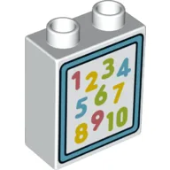 Duplo Brick 1 x 2 x 2 with Colorful Numbers (1 to 10) Print / White
