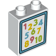 Lego Duplo Brick 1 x 2 x 2 with Bottom Tube with Colorful Numbers (1 to 10) Print / White