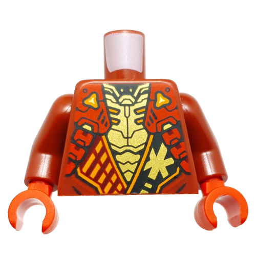 Lego Torso, Ninja Robes, Black Sash with Gold Symbol, Red Strap, Gold Chest print, Dark Red Arms, Red Hands / Dark Red