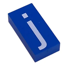 Modulex Tile 2 x 4 with White 'j' Print, without Internal Supports / Modulex Tile Blue