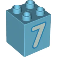 Duplo Brick 2 x 2 x 2 with Light Aqua '7' Print / Medium Azure