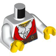 Lego Torso Shirt with Ruffles, Under Red Vest, Dark Brown Belt print, White Arms, Yellow Hands / White