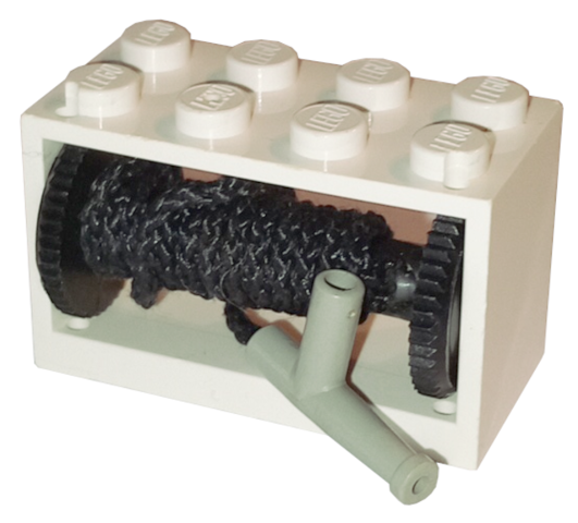 Lego String Reel 2 x 4 x 2 Holder with Black Drum with Black String 35L Fixed with Light Gray Hose Nozzle Simple (4209 / 4208c03)