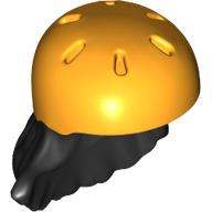 Lego Hair and Helmet, Long with Bright Light Orange Helmet Pattern / Black