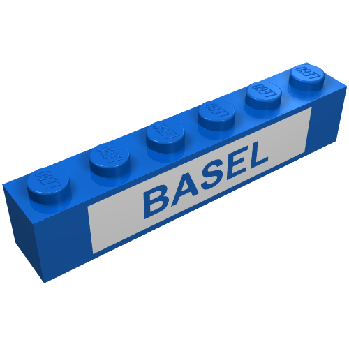 Lego Brick 1 x 6 with 'BASEL' on White Background Print / Blue