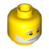 Minifig Head Santa, White and Gray Eyebrows and Beard, Smile Print / Yellow