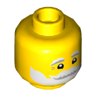Lego Minifig Head Santa, White and Gray Eyebrows and Beard, Smile Print / Yellow