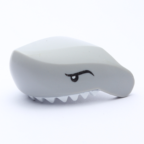 Lego Animal Body Part, Shark Head with White Teeth and Black Eyes Print / Light Bluish Gray