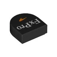 Tile Round 1 x 1 Half Circle with White 'FxPro', Orange Swoosh Print / Black