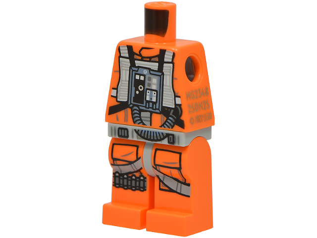 Lego Body SMART Minifigure, Torso with Light Bluish Gray Hips and Orange Legs with SW Rebel Pilot with Sand Blue Front Panel with Hose, Black Belts and Pockets Pattern
