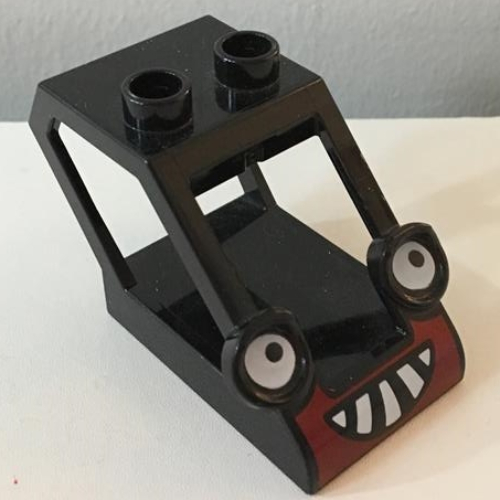 Lego Duplo Backhoe Cabin Sloped 2 x 4 x 2 with Headlight Eyes and Dark Red / White Grille Print (Benny) / Black