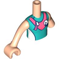Lego Minidoll Torso with Left Limb Reduction with Dark Turquoise Swimming Suit, Coral Zipper print, Light Nougat Arms and Hand / Light Nougat