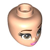 Lego Minidoll Head Reddish Brown Eyebrows, Brown Eyes, Dark Pink Lips print / Light Nougat