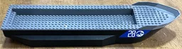 Boat, Hull Unitary 51 x 12 x 6 with Side Bulges with Dark Bluish Gray Top with Silver '28' and Jurassic World Logo on Blue Background Pattern on Both Sides and Back (Stickers) - Set 76942