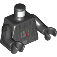 Lego Torso Armor with Silver Stiped Collar, Control Panel, and Belt Print, Black Arms and Hands with Silver Lines Print / Black