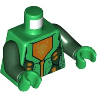 Torso, Armor with Orange and Gold Circuitry and Orange Emblem with Gold Wolf Head Print, Dark Green Arms, Green Hands / Green