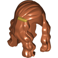 Lego Hair Long Wave with Gold Clip on Right Side / Dark Orange