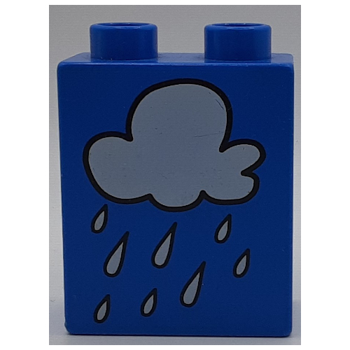 Lego Duplo Brick 1 x 2 x 2 with Rain Cloud Print / Blue