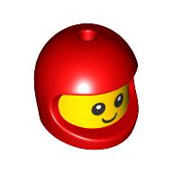 Lego Minifig Head Special, Baby with Red Helmet pattern, Face print / Yellow