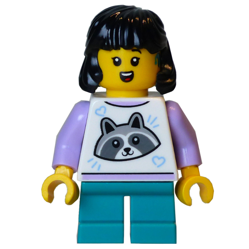 Lego Kid, White Torso, Dark Turquoise Legs, Black Hair