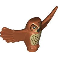 Animal, Bird, Owl Small with Open Wings, Angular Features with Black Eyes, Dark Brown Spotted Chest Feathers Print / Dark Orange