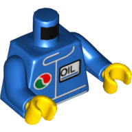 Lego Torso Racing Jacket with Octan Logo and 'OIL' / '2011 The LEGO Store Sunrise, FL' on Back Print, Blue Arms, Yellow Hands / Blue