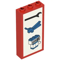 Brick 1 x 3 x 5 with Wrench, Jack, and Pump Print / Red