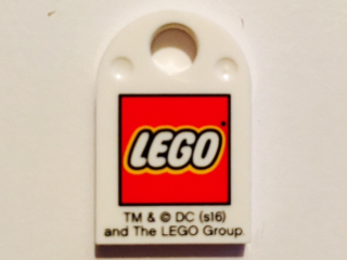 Lego Tile, Modified 3 x 2 with Hole with LEGO Logo Small and 'TM & © DC (s16) and The LEGO Group.' Pattern