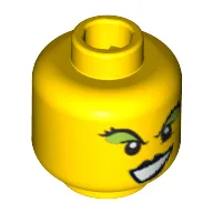 Minifig Head Agents Claw-Dette / Witch, Female, Black Lips, Green Eye Shadow Print [Blocked Open Stud] / Yellow