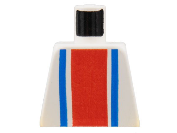 Lego Torso with Vertical Thick Red Stripe and Thin Blue Stripes Pattern