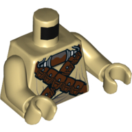 Lego Torso Robe, Reddish Brown Belts Across Chest, Breathing Apparatus Print (Tusken Raider), Tan Arms and Hands / Tan