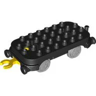 Duplo Train Base 4 x 8 with Light Bluish Gray Train Wheels and Yellow Moveable Hook (New Version) / Black